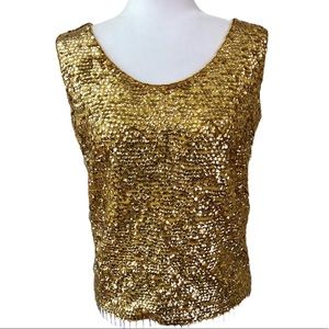Gold Sequin and Beaded Sleeveless Top